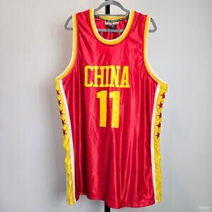 Vintage Y2K Steve and Barrys China Basketball Jersey Red Yellow 11 Yao Ming Med